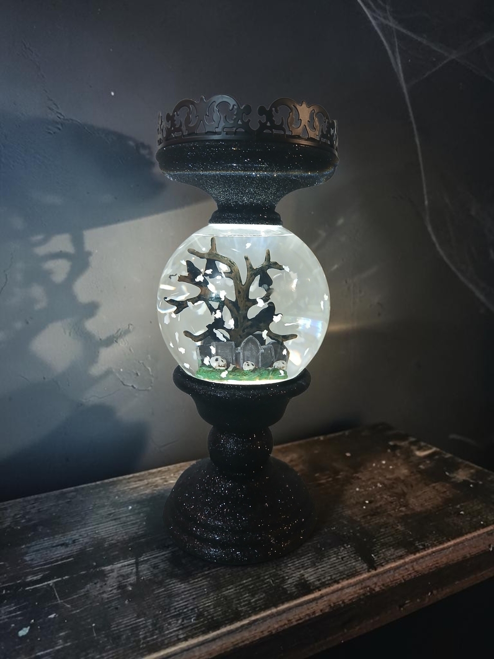 Decorative Black Halloween Snow Globe Candle Holder